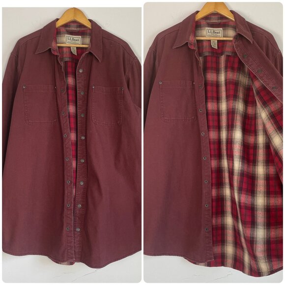 Vintage LL Bean Flannel Lined Shirt Shacket Size XLT Snap Button Canvas Utility - Picture 11 of 11